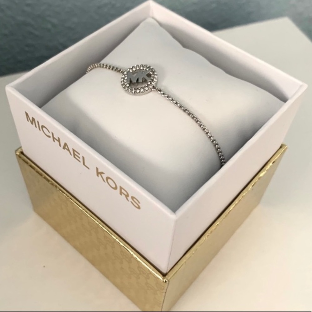 NWT authentic MK silver tone logo adjustable bracelet - Picture 4 of 6